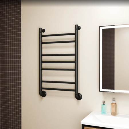 Полотенцесушитель водяной Маргроид BAU В10 80х50, П7 (2+3+2) скрытое подключение 50, в комплекте с уголками, черный матовый RAL 9005