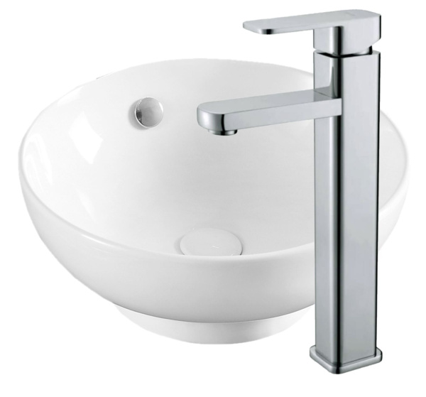 Раковина накладная со смесителем (чаша круглая BAU Dream D41, белая + смеситель Hotel Still, нержавеющая сталь)