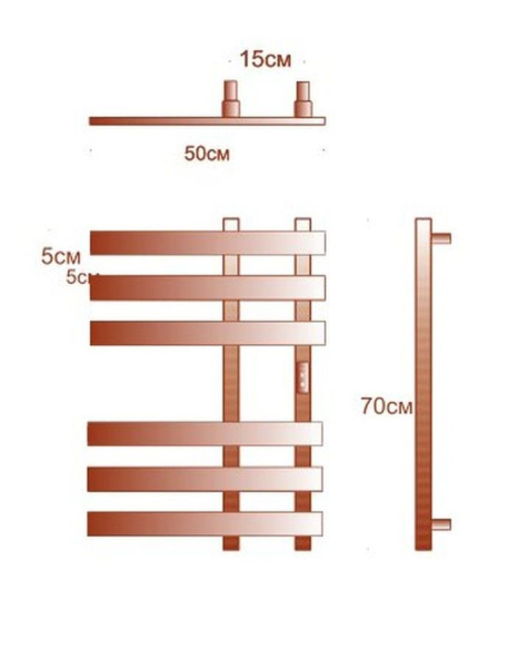 Полотенцесушитель дизайнерский электрический, профильный BAU Blizzard 50х70, 6 планок, черный матовый RAL 9005