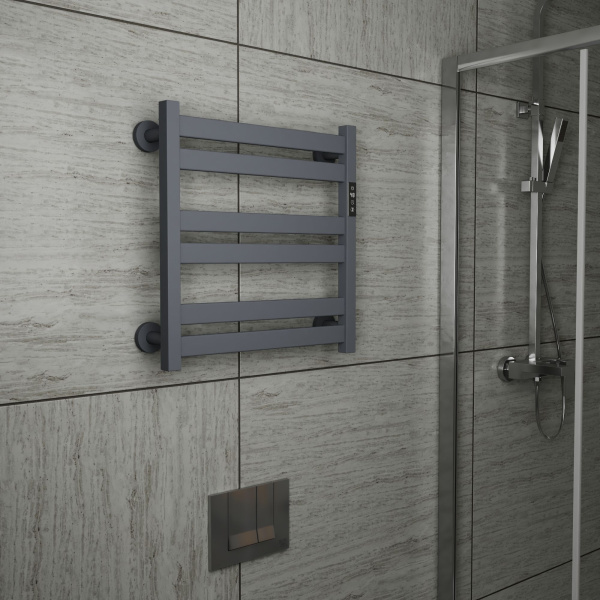 Полотенцесушитель дизайнерский электрический BAU Elite Gun Grey 53х52, подключение справа, темно-серый металлик