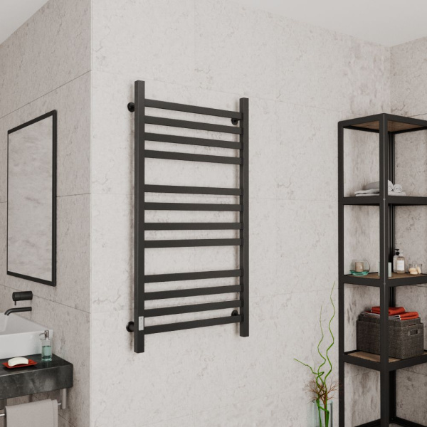 Полотенцесушитель электрический профильный Маргроид BAU В81/10 60х120, 3 вставки 4-4-4, черный матовый RAL 9005 с таймером слева