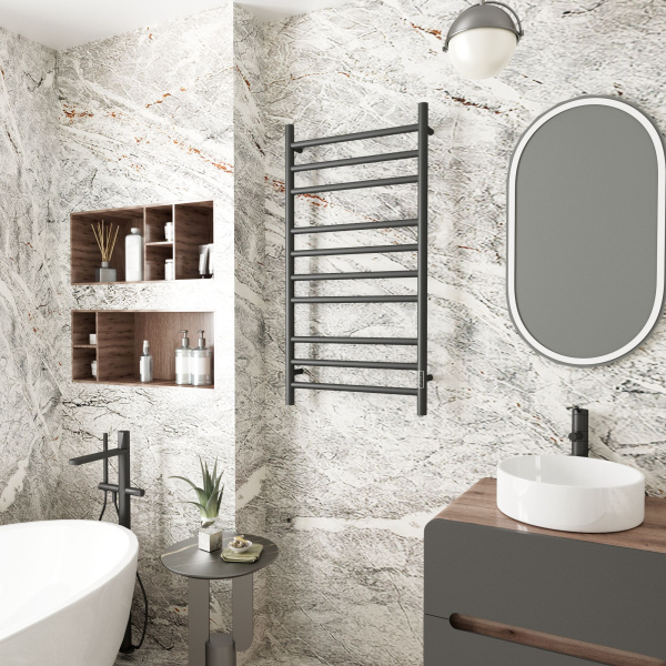 Полотенцесушитель электрический BAU Stil 50х100, 10 планок, универсальный, черный матовый RAL 9005