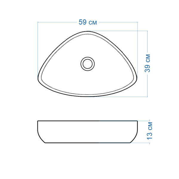 Раковина накладная со смесителем и выпуском (Умывальник BAU Triangle 59х39, белый + смеситель для раковины высокий Potato Hotel, выпуск клик клак, белый)
