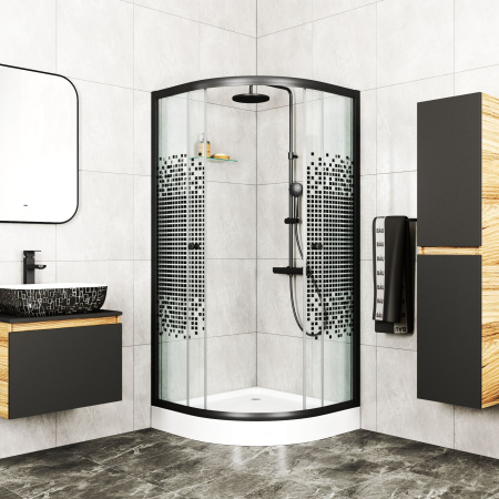 Душевой уголок BAU Dream с поддоном 90x90х195, прозрачное закаленное стекло с черной мозаикой 5 мм, черный матовый профиль