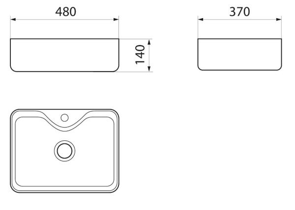 Раковина прямоугольная накладная BAU Cerama 48х37, с отверстием под смеситель, темно-серая матовая