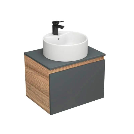 Комплект для ванной, 3 предмета (тумба Bau Dream Blackwood 60 графит + раковина BAU Element D40, с отверстием под смеситель, белая, смеситель Cerama Black)