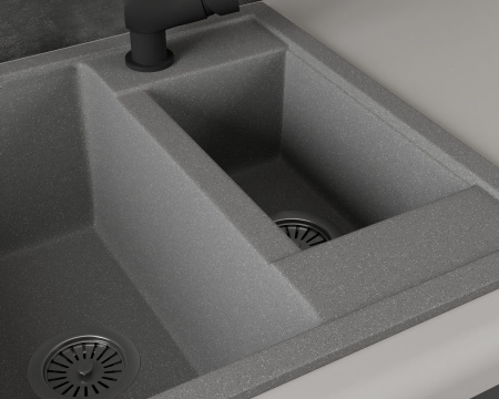 Мойка для кухни оборачиваемая, полуторная чаша BAU Stil Gray stone 60х50, выпуск с сифоном в комплекте, серый камень