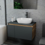 Комплект для ванной, 3 предмета (Тумба подвесная Bau Blackwood 80 графит + Раковина BAU 48х34, Смеситель высокий Hotel Black, черный)