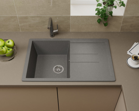Мойка для кухни оборачиваемая с крылом BAU Stil Gray stone 77х50, выпуск с сифоном в комплекте, серый камень