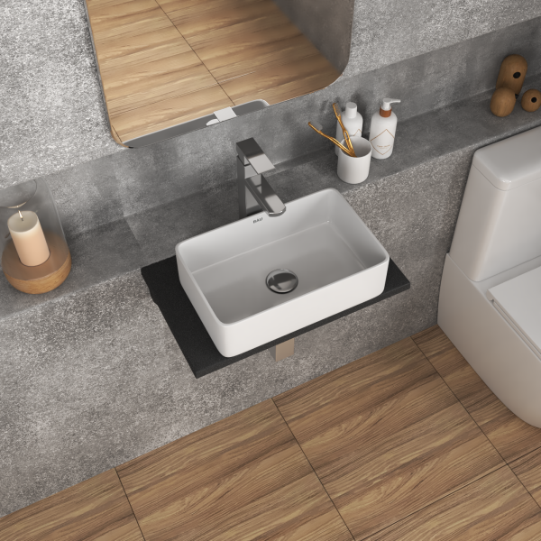 Столешница кварц под накладную раковину BAU Hotel 50 с кронштейнами, черный металлик -MRY0009