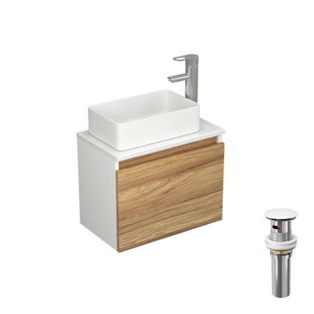 Комплект для ванной, 4 предмета (Тумба Bau Dream Blackwood 50, раковина BAU Mini 38х24, смеситель для раковины Diadonna Dream, латунь, выпуск клик клак, белый)