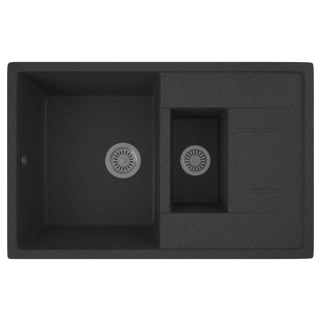 Мойка для кухни оборачиваемая полуторная чаша с крылом BAU Stil Black stone 77х50, выпуск с сифоном в комплекте, черный камень