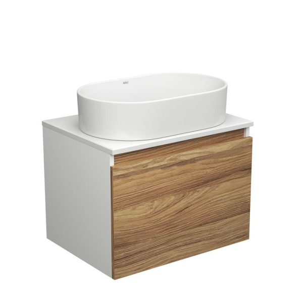 Тумба с раковиной (тумба подвесная под раковину Bau Dream Blackwood 60 + раковина санфаянс накладная овальная BAU Nimb 56х36, белая)