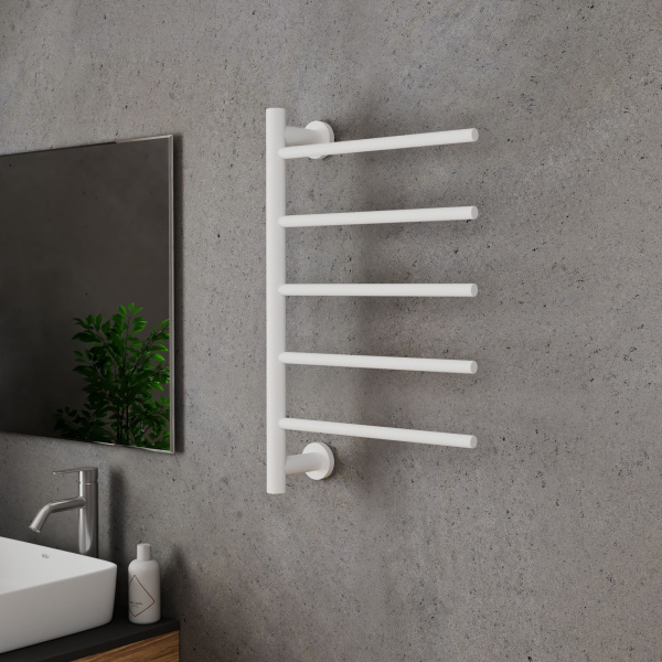 Полотенцесушитель дизайнерский электрический BAU Nimb White 62,5х40, подключение нижнее, белый матовый