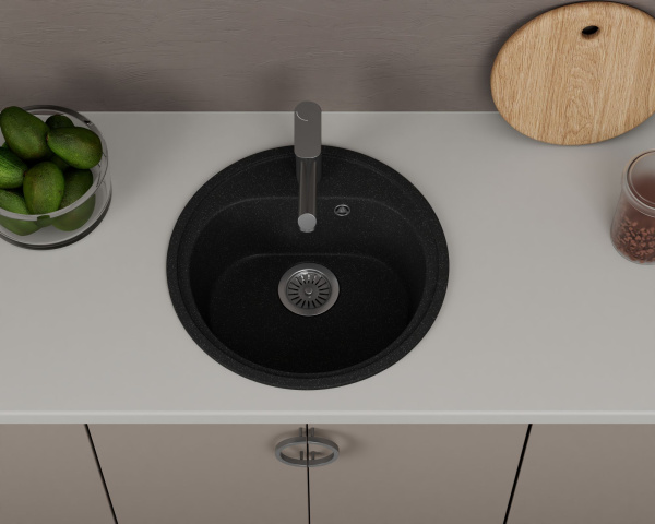 Мойка для кухни BAU Dream Black stone D 44, выпуск с сифоном в комплекте, черный камень