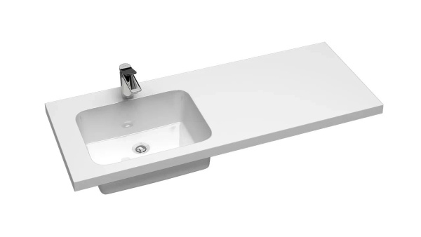 Раковина над стиральной машиной BAU Bloom 120х50, литьевой мрамор в комплекте с кронштейнами и сифоном белый глянец, левая