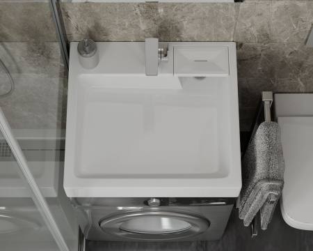 Раковина над стиральной машиной BAU Stil 60х55, литьевой мрамор в комплекте с кронштейнами и сифоном, белый глянец