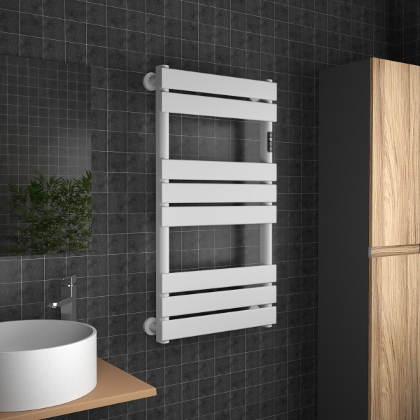 Полотенцесушитель дизайнерский электрический BAU Spectrum Black 94х50, подключение справа, белый матовый