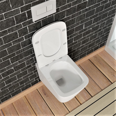 Унитаз подвесной безободковый Bau Stil, быстросъемное тонкое сиденье дюропласт микролифт