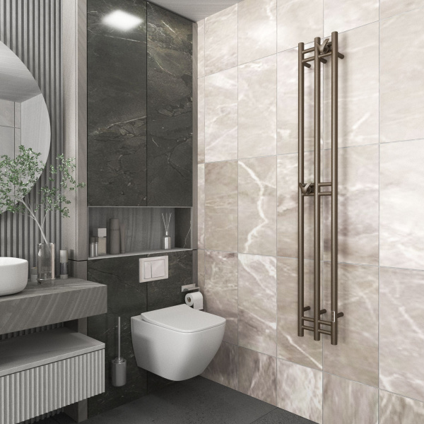 Полотенцесушитель дизайнерский электрический, BAU Stella 25х160, 3 коллектора, 2 крючка, антикварная бронза