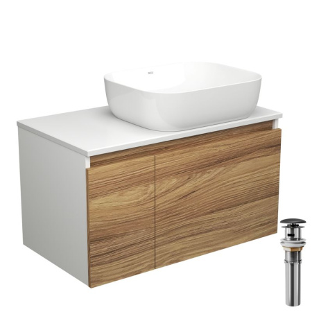 Тумба с раковиной и выпуском (тумба подвесная Bau Dream 80 + раковина BAU Stil 50х40, белая, выпуск клик-клак, черный)