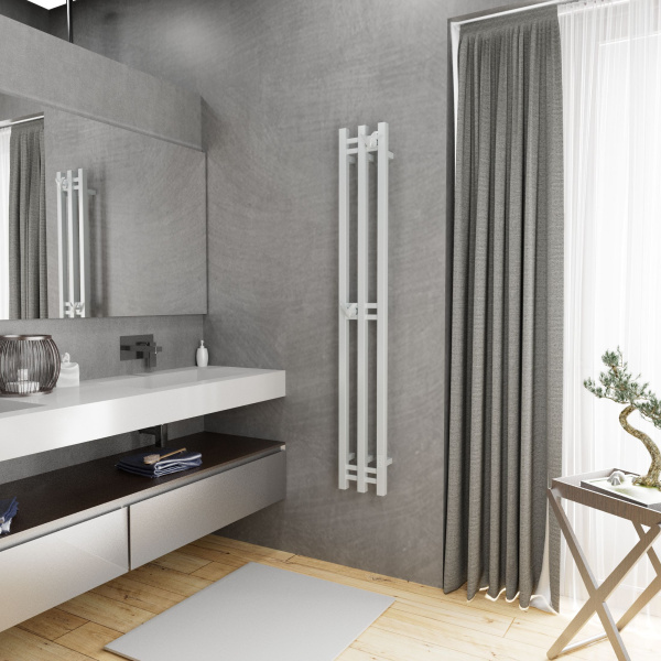 Полотенцесушитель дизайнерский электрический, профильный BAU Stella Square 25х160, 3 коллектора, 2 крючка, белый полуматовый