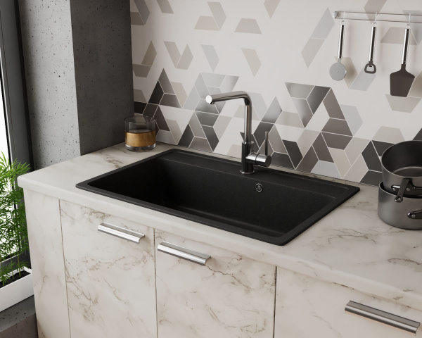 Мойка для кухни BAU Stil Black stone 76х51, выпуск с сифоном в комплекте, черный камень