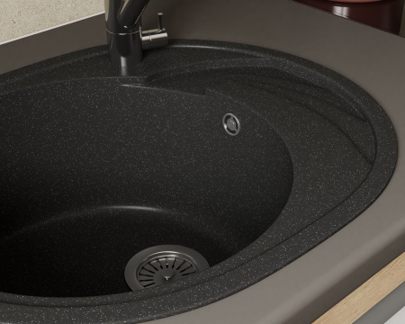 Мойка для кухни оборачиваемая овальная BAU Nimb Black stone 58х47, выпуск с сифоном в комплекте, черный камень