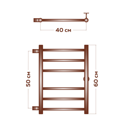 Полотенцесушитель водяной Маргроид BAU В10 40х60, П6 (3+3) боковое подключение 50, черный матовый RAL 9005