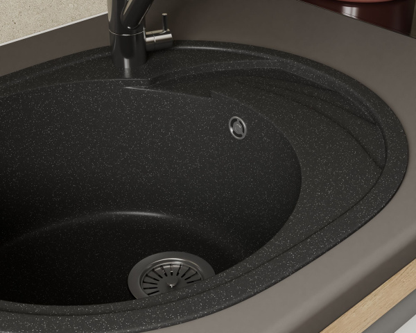 Мойка для кухни оборачиваемая овальная BAU Nimb Black stone 58х47, выпуск с сифоном в комплекте, черный камень