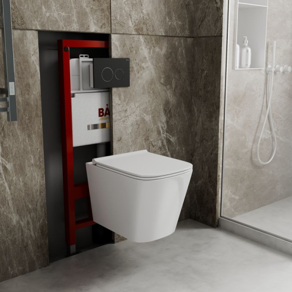 Комплект BAU 6 в 1: инсталляция BAU PRO, унитаз подвесной безободковый Bau Stil PRO, сиденье быстросъемное микролифт, клавиша BAU Dream, черный матовый