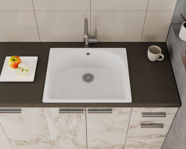 Мойка для кухни BAU Mif White snow 59х51, выпуск с сифоном в комплекте, белый снег