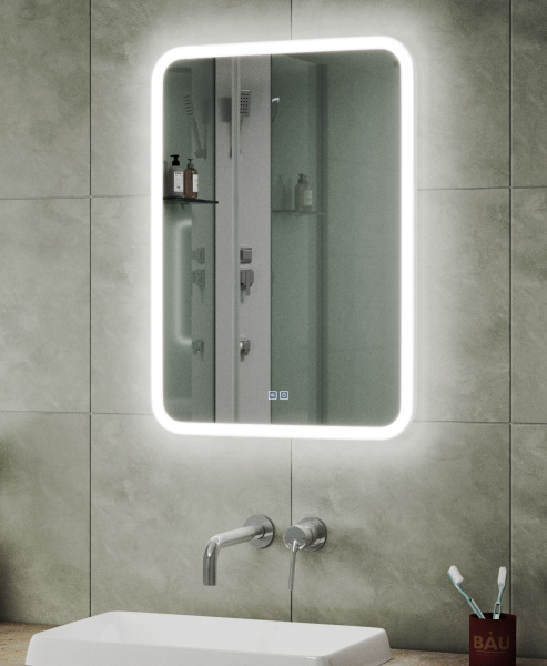 Зеркало Bau Stil 50х70, антипар, LeD подсветка, сенсор, пластиковый защитный корпус
