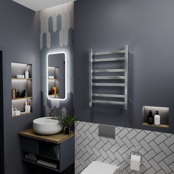 Полотенцесушитель электрический профильный BAU Hotel 50х80, 7 планок, универсальный, нерж. сталь полированная