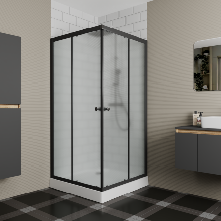 Душевой уголок BAU Stil Hit Black с поддоном 80x80х195, прозрачное закаленное стекло, черный профиль