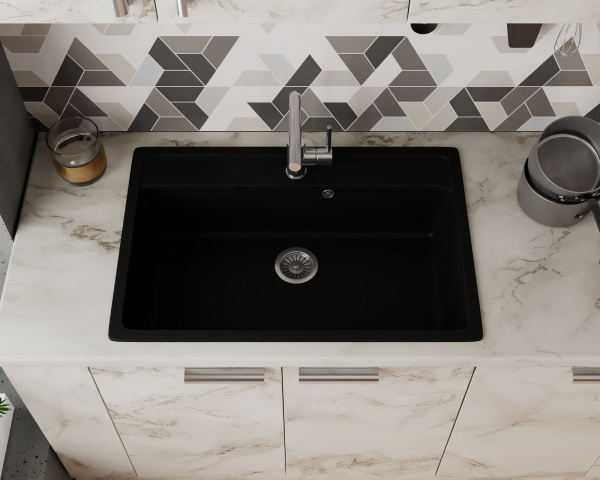 Мойка для кухни BAU Stil Black coal 76х51, выпуск с сифоном в комплекте, черный уголь