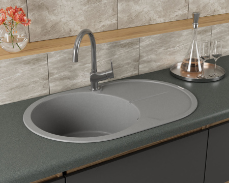 Мойка для кухни врезная кварцевая в комплекте с сифоном BAU Dream Gray silk 78х51, серый шёлк