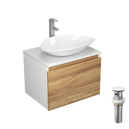 Комплект для ванной, 4 предмета (Тумба Bau Dream Blackwood 60, раковина BAU Triangle 59х39, смеситель Diadonna Dream, латунь, выпуск клик клак, белый)