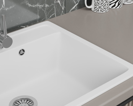 Мойка для кухни BAU Stil White snow 56х50, выпуск с сифоном в комплекте, белый снег