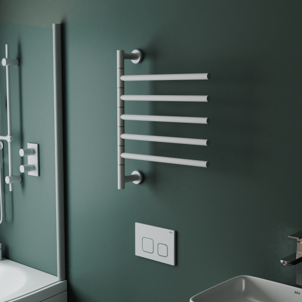 Полотенцесушитель дизайнерский электрический BAU Nimb Turning White 60х50, подключение нижнее, белый матовый