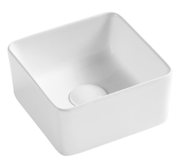 Раковина накладная со смесителем и выпуском (Умывальник BAU Mini квадратный 24х24 белый + смеситель для раковины высокий Diadonna Dream, латунь, выпуск клик клак, белый)