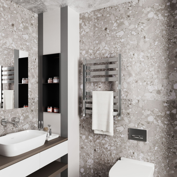 Полотенцесушитель дизайнерский электрический, профильный BAU Elite 50х80, 8 планок, универсальный, нерж. сталь полированная