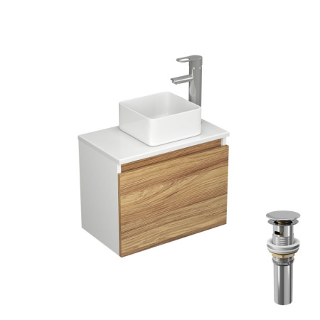 Комплект для ванной, 4 предмета (Тумба Bau Dream Blackwood 50, раковина BAU Mini 24х24, смеситель для раковины Diadonna Dream, латунь, выпуск клик клак, хром)