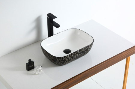 Раковина накладная прямоугольная BAU Stil 50х40 + смеситель  Hotel Black, черный и выпуск клик-клак черный