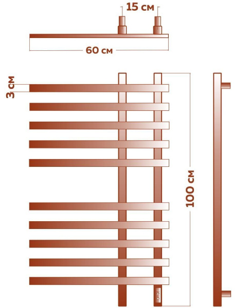Полотенцесушитель дизайнерский электрический, профильный BAU Wind 60х100, 10 планок, черный матовый RAL 9005
