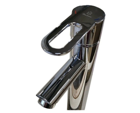 Раковина накладная со смесителем и выпуском (Умывальник BAU Triangle 59х39, белый + смеситель для раковины высокий Diadonna Dream, латунь, выпуск клик клак, хром)