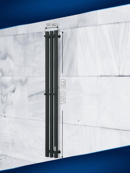 Полотенцесушитель, дизайн-радиатор электрический квадратный профиль Маргроид BAU Inaro III 150х18, черный матовый, с таймером, универсальное подключение