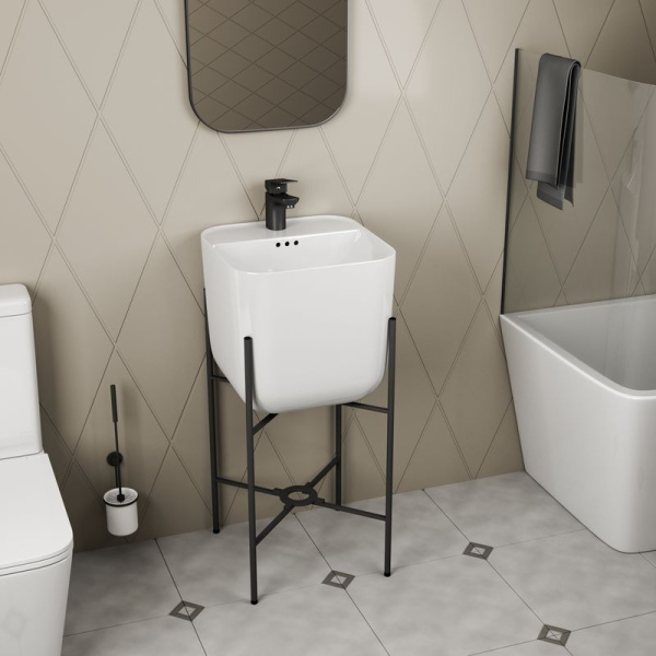 Раковина напольная с металлическими ножками BAU Soul белая + выпуск клик-клак, черный