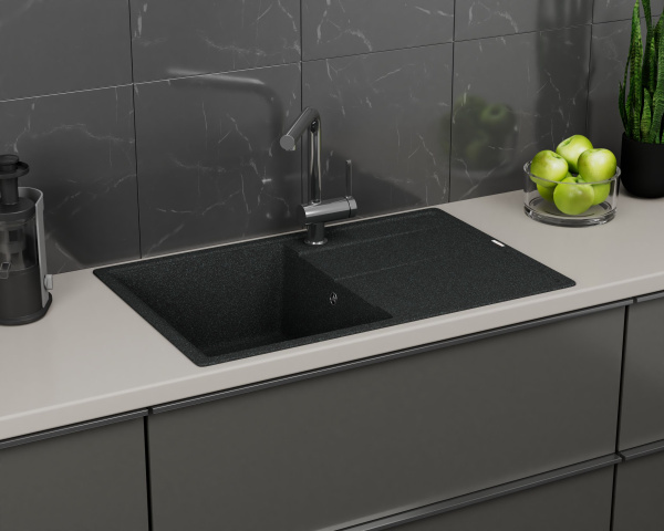 Мойка для кухни врезная кварцевая в комплекте с сифоном BAU Stil Black 78х51, черный