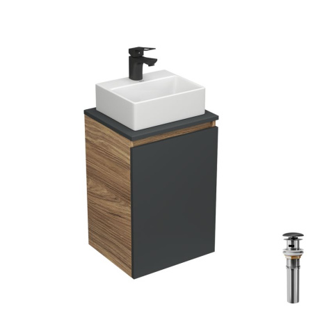 Комплект для ванной, 4 предмета (Тумба под раковину Bau Blackwood 40, графит + раковина BAU 33х28 + смеситель Cerama Black, черный, выпуск)